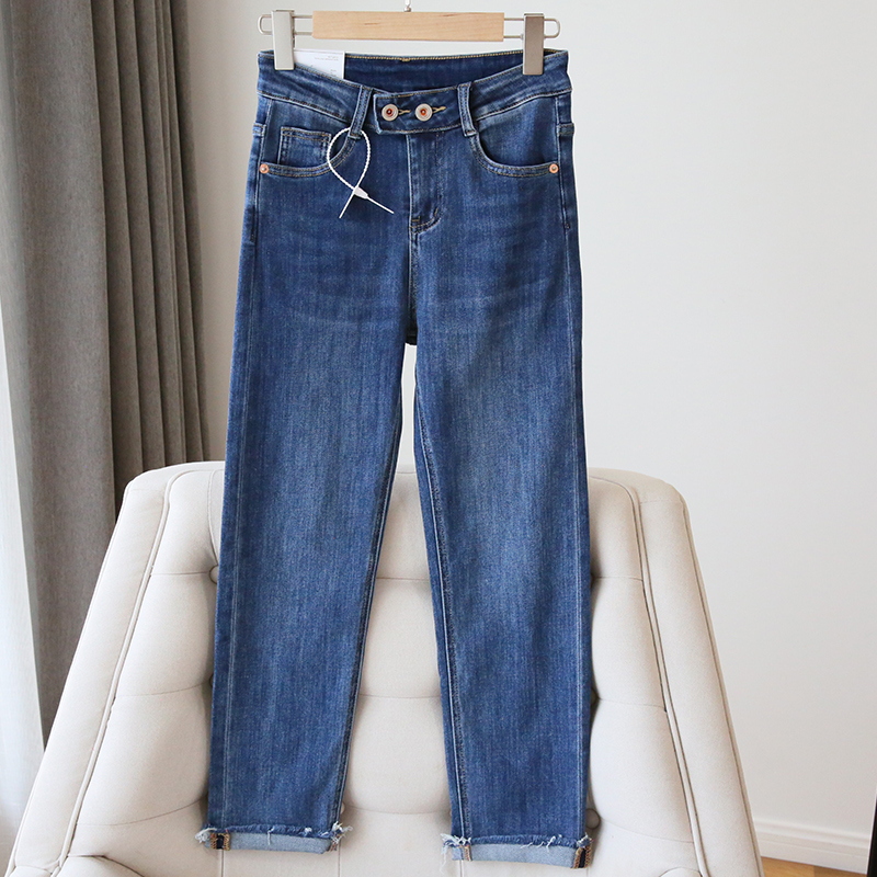 小腿粗不用怕~显瘦显腿直！牛仔裤女高腰直筒翻边九分裤子春秋潮