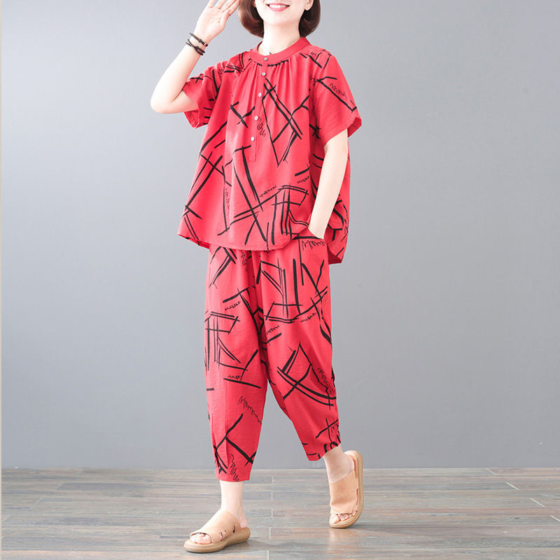 休闲套装女胖妹妹夏装新款韩版宽松显瘦大码两件套夏天女装套装女