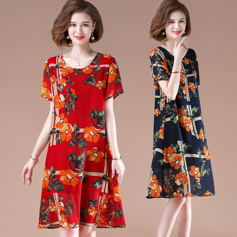 胖妈妈夏装连衣裙遮肚加肥加大码中年女装