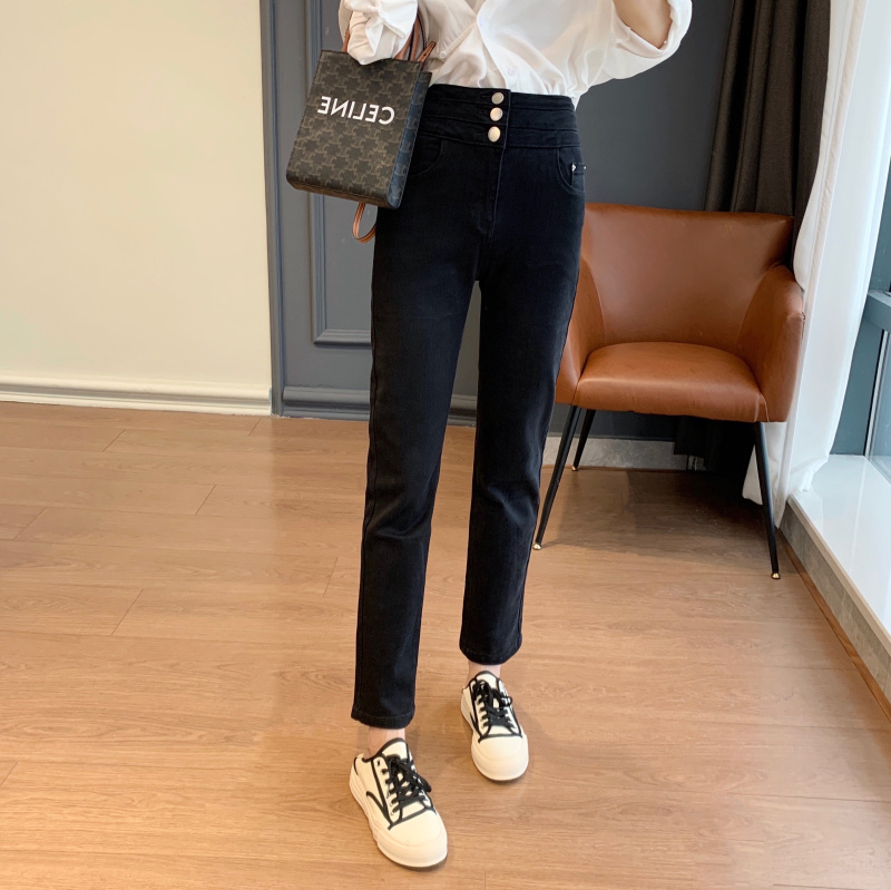王炸单品高腰牛仔裤显腿长竹竿腿高弹三粒扣烟管裤精品秋季新款