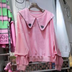 欧货刺绣桃心卫衣女秋季新款娃娃领字母外套时尚宽松长袖上衣潮