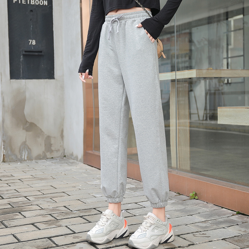 新款束脚卫宽松哈伦裤加绒九分休闲运动裤女