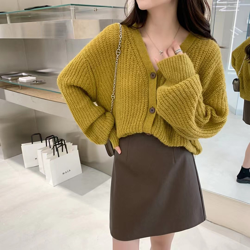 秋季新款单排扣针织衫宽松百搭