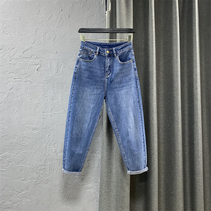 秋季新款高腰宽松港味简约时尚牛仔哈伦长裤女老爹垮裤