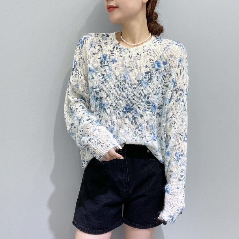 秋季圆领长袖薄款防晒衫外穿打底百搭印花网纱上衣女