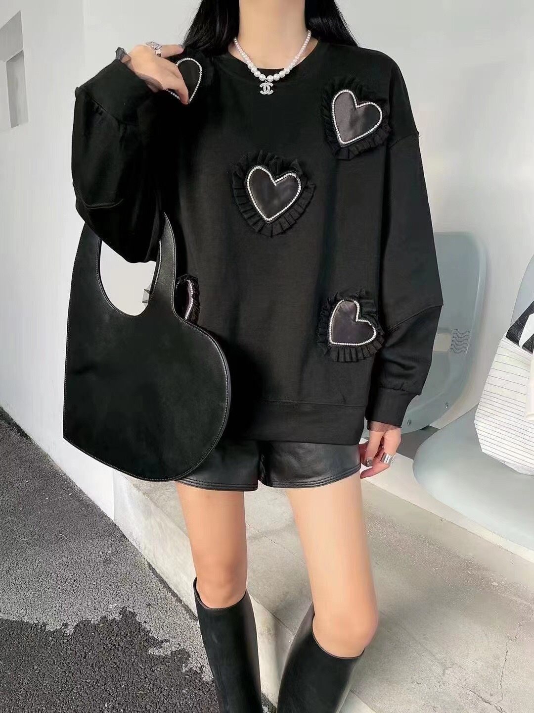 新款烫钻爱心卫衣女宽松韩版设计感小众bf慵懒风上衣