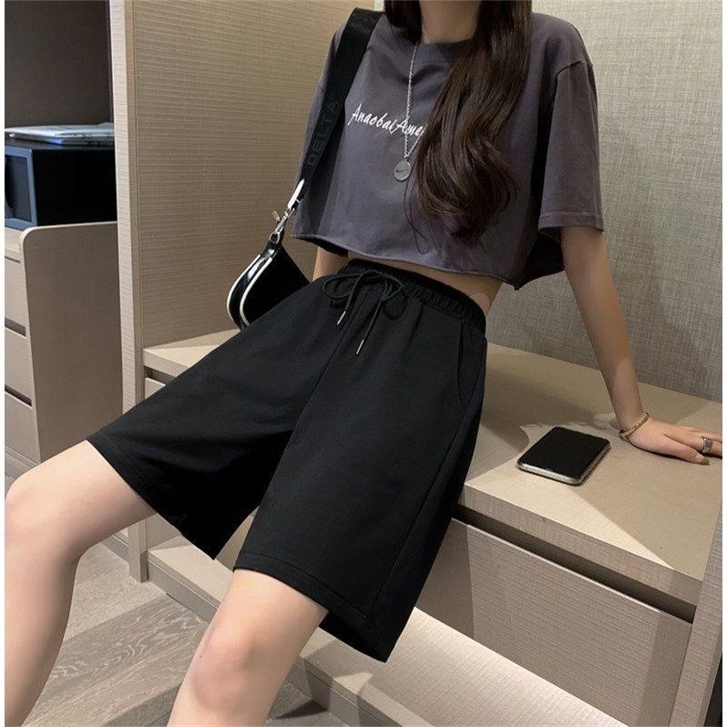 宽松运动休闲短裤薄款纯棉高腰中裤