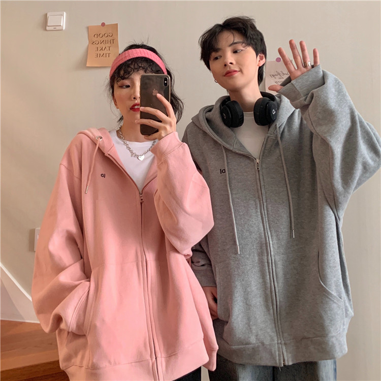 新款秋冬慵懒风宽松情侣百搭连帽卫衣外套女ins潮