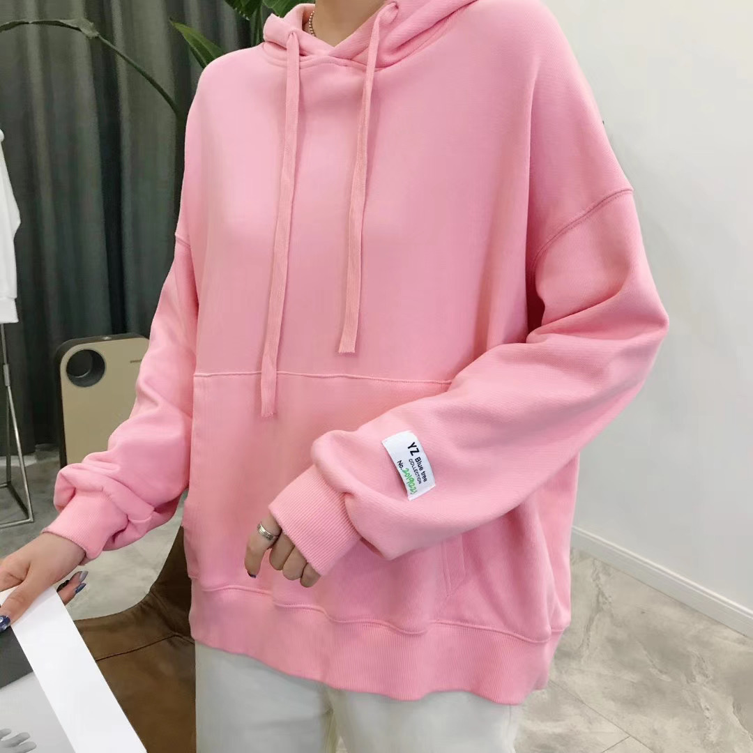 卫衣女宽松韩版潮ins春款外套bf超火纯色连帽慵懒风磨破