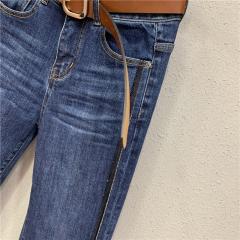 秋季新款烫钻直筒修身显瘦牛仔裤女时尚毛边九分烟管裤
