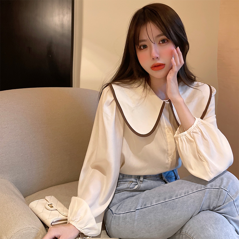 秋季新款设计感小众气质温柔风韩版娃娃领长袖衬衣上衣女装