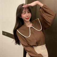 秋季新款设计感小众气质温柔风韩版娃娃领长袖衬衣上衣女装