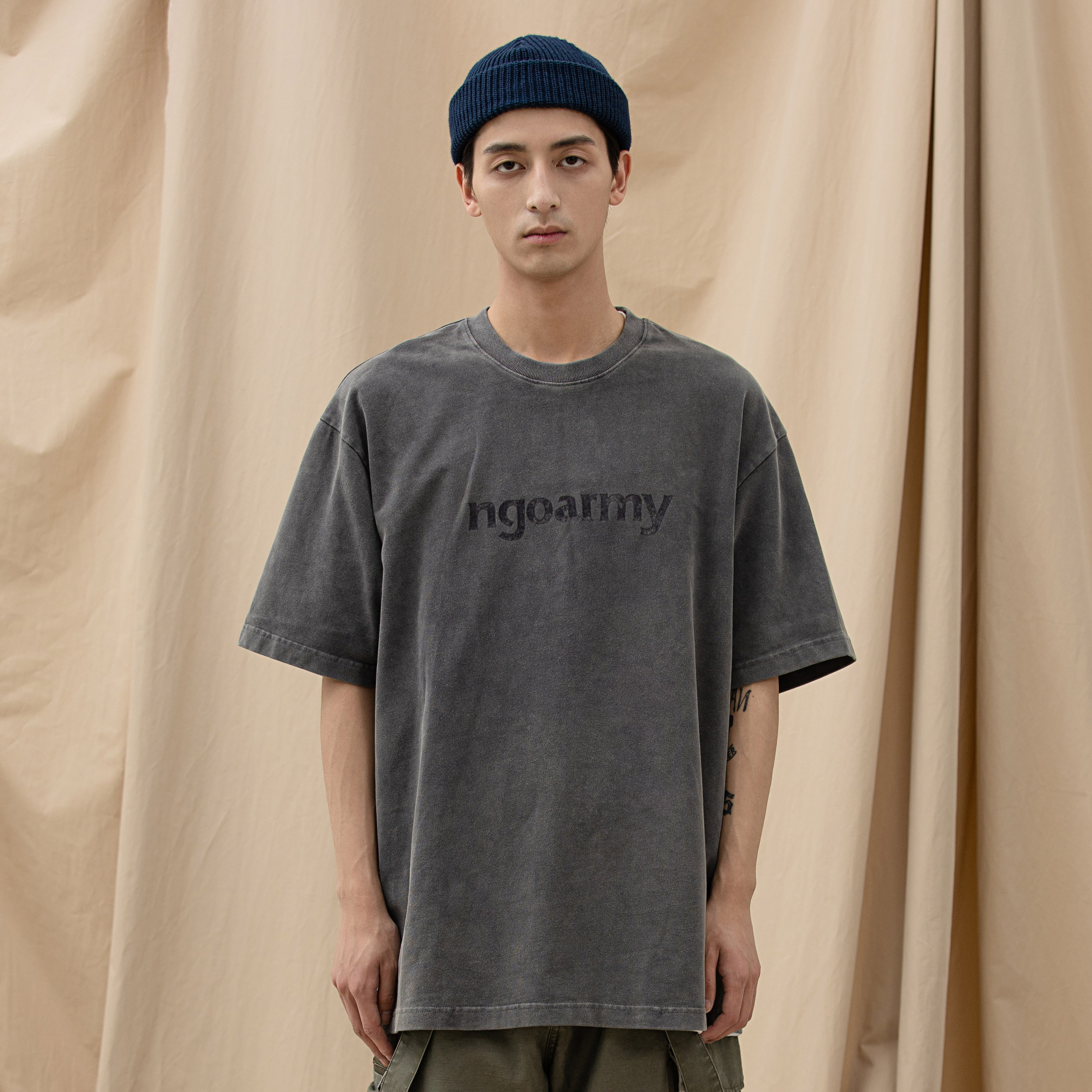 简约印花龟裂蜡染水洗短袖T恤