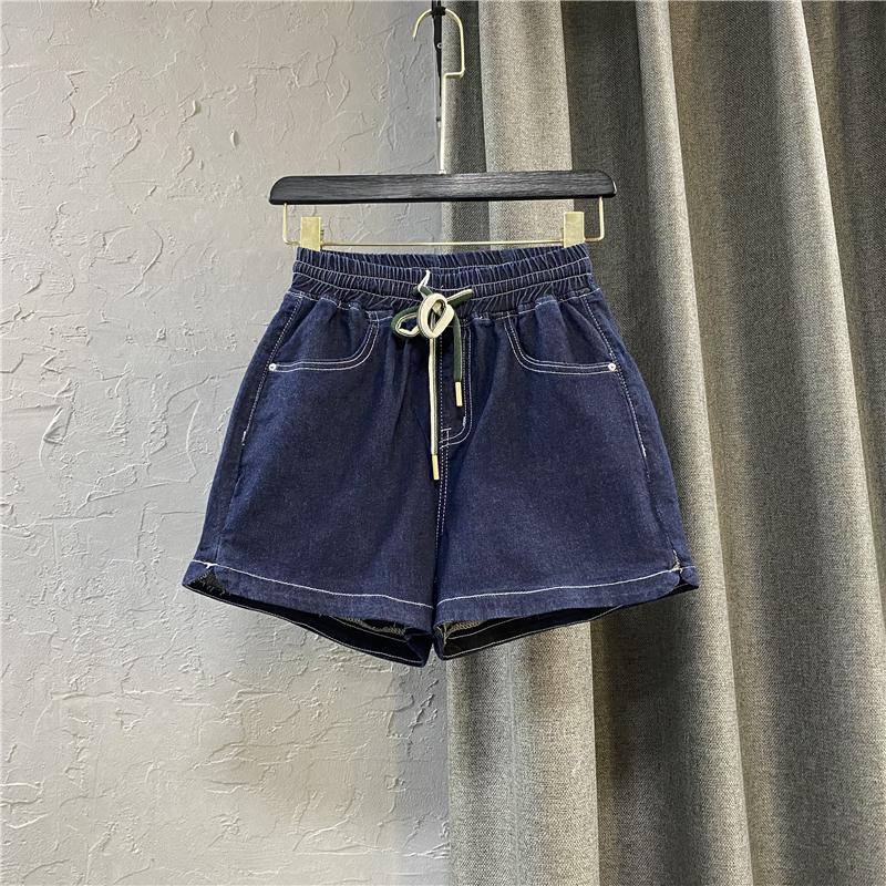 新款秋装松紧腰宽松阔腿裤时尚A字牛仔短裤休闲热裤