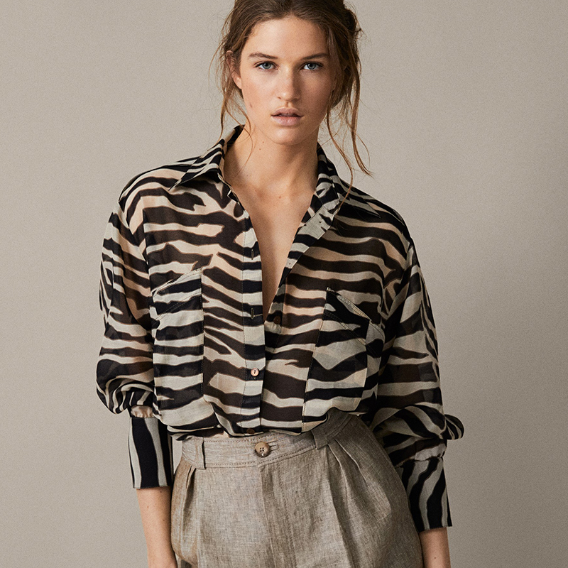 春秋有型时尚推荐 法式小众时髦复古斑马条纹雪纺衬衫女上衣