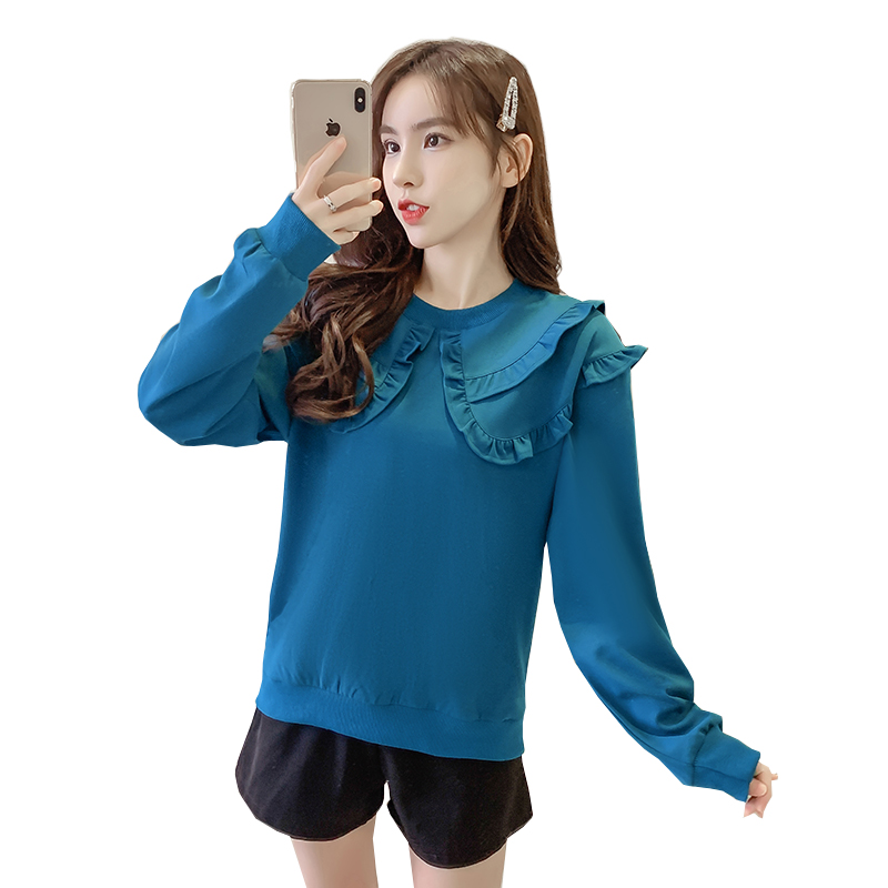 秋季新款韩版宽松显瘦长袖上衣慵懒风荷叶边卫衣女