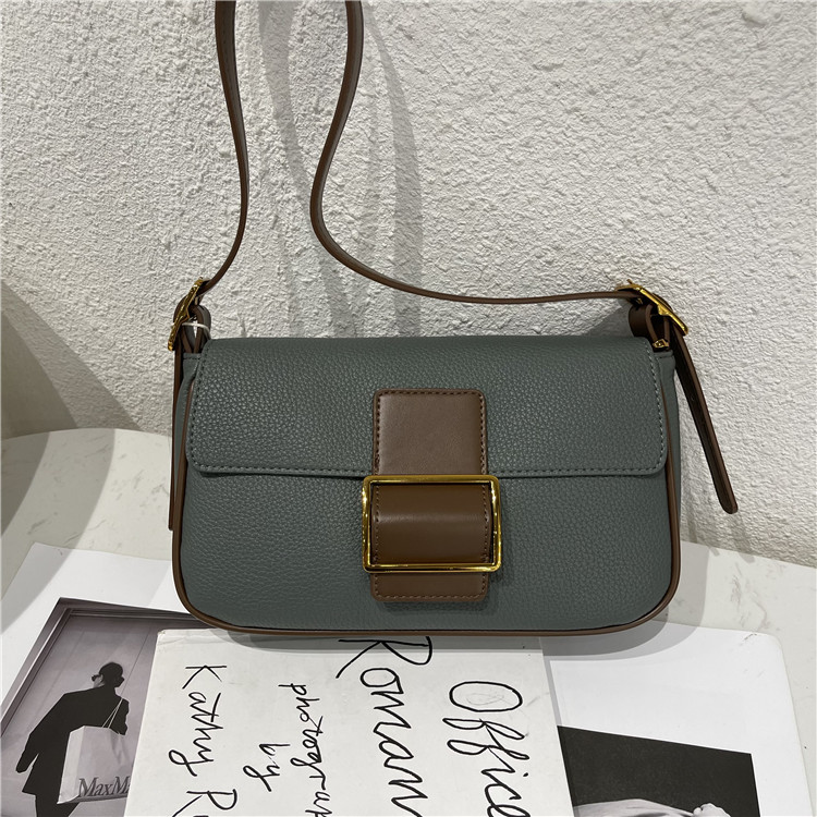 荔枝纹撞色软皮法棍包洋气时髦单肩腋下包包女翻盖质感气质斜跨包