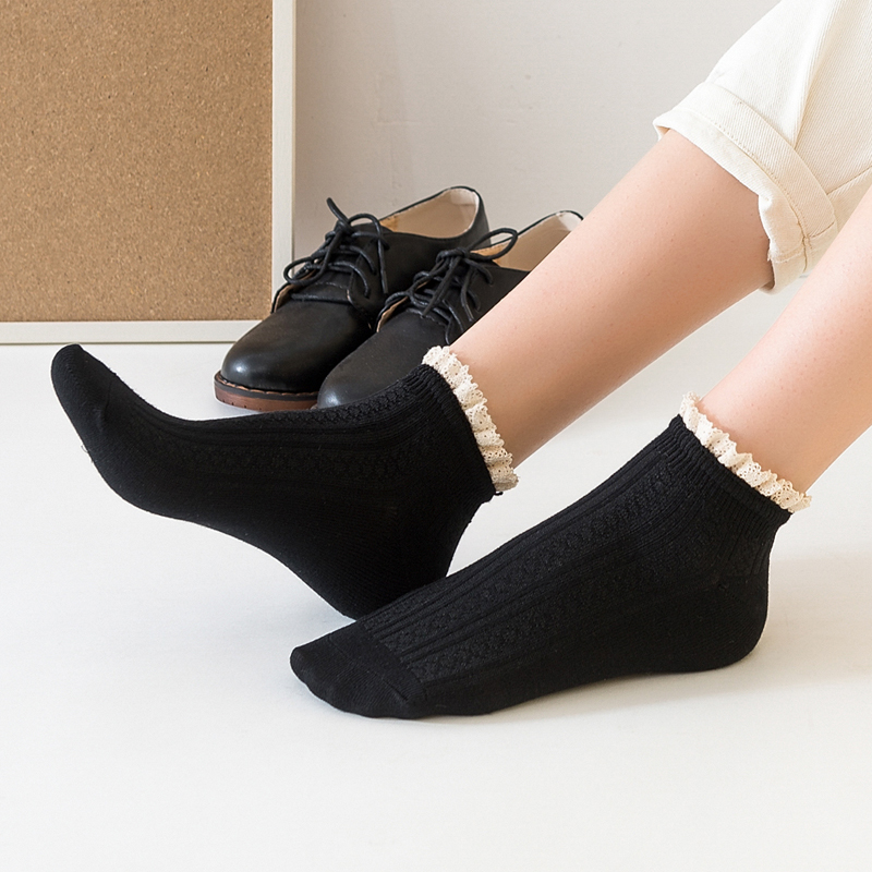 袜子女短袜复古蕾丝花边袜可爱日系ins潮中筒韩国少女纯棉船袜女