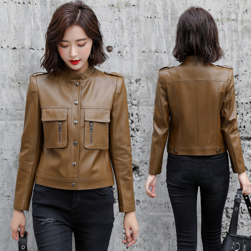 韩版百搭短款冬季pu皮修身高腰小皮夹克潮