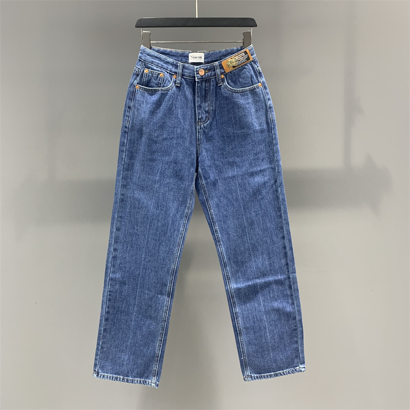 欧货蓝色高腰牛仔裤女秋季新款百搭宽松显瘦直筒裤长裤子潮