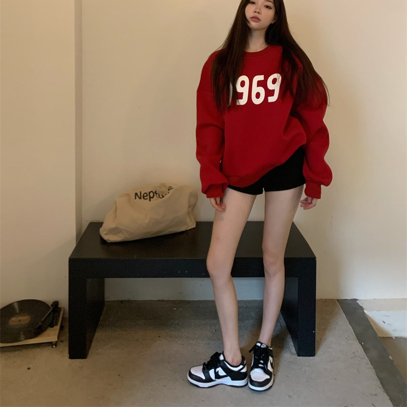 太空棉字母卫衣女春秋季薄新款减龄宽松bf慵懒chic港风上衣