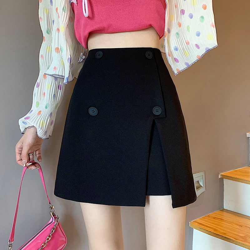 黑色不规则半身裙女装春秋季高腰a字裙新款设计感包臀短裙子