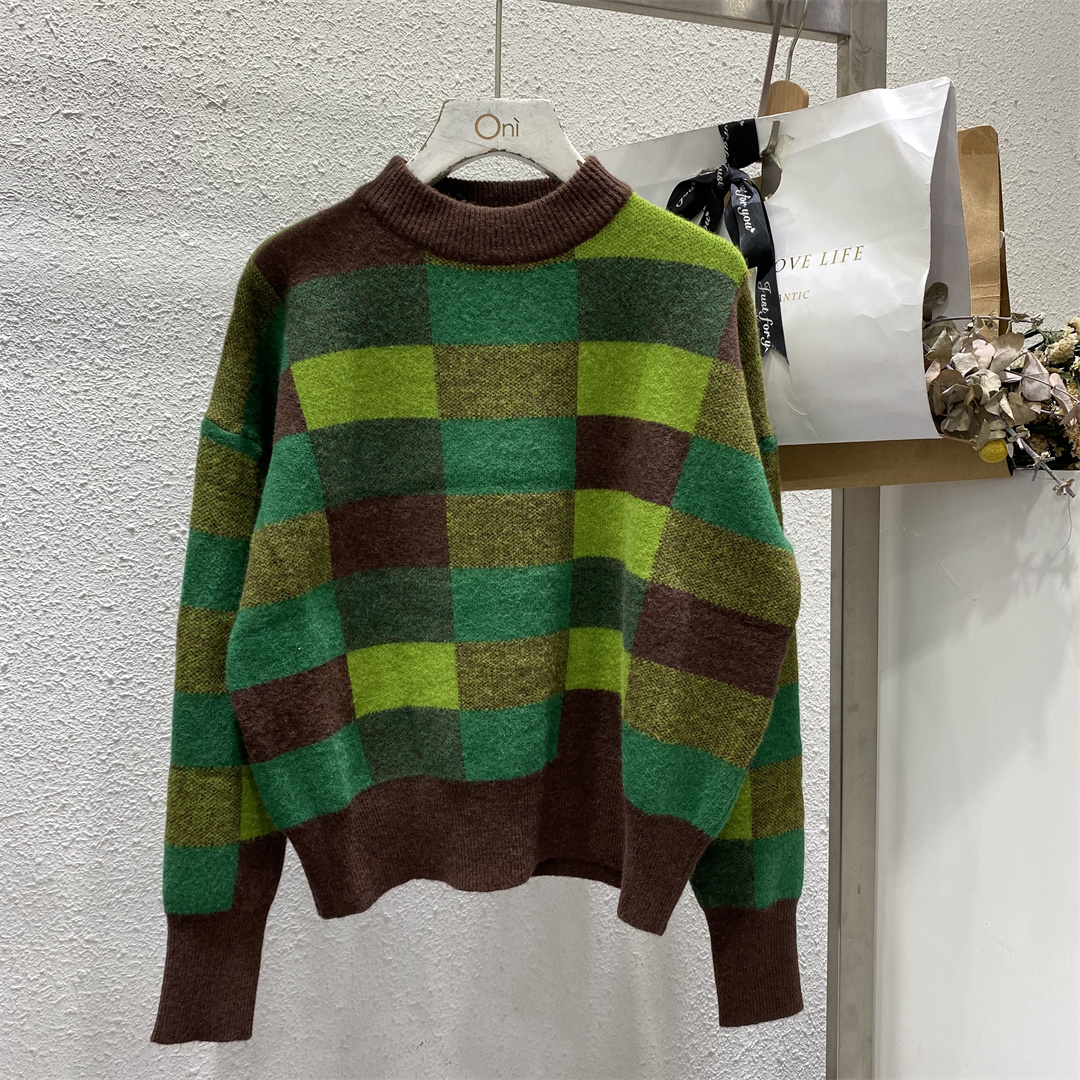 设计感宽松撞色针织衫ins韩版显瘦百搭日系学院风复古毛衣