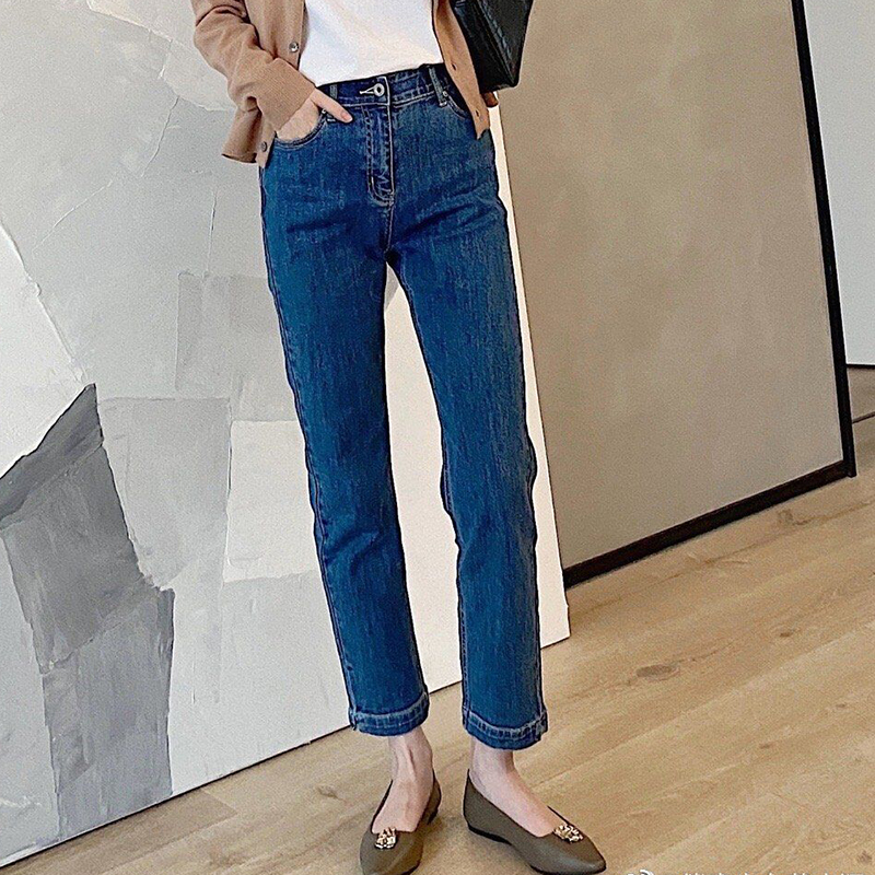 新款显瘦直腿小直筒牛仔裤舒适弹力九分直脚裤