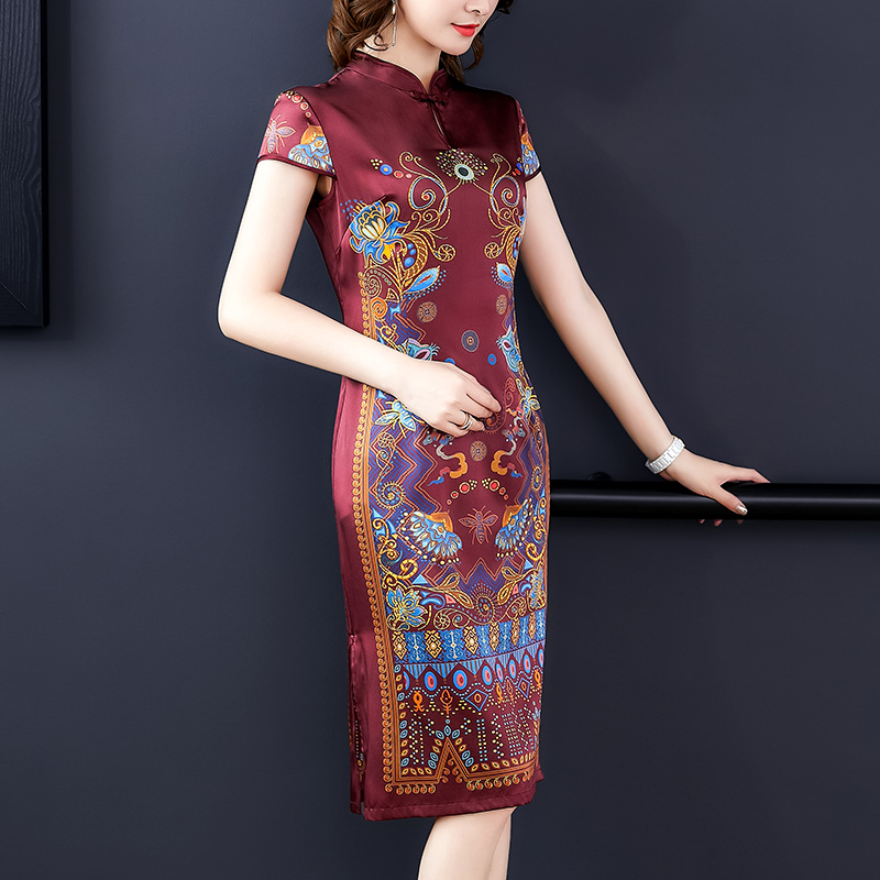 真丝连衣裙女夏季短袖新款高端中长桑蚕丝大牌气质裙子