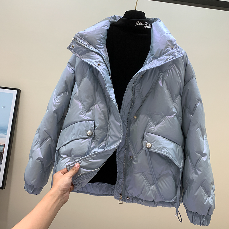 韩国亮面羽绒服女冬季新款韩版宽松爆款白鸭绒短外套面包服