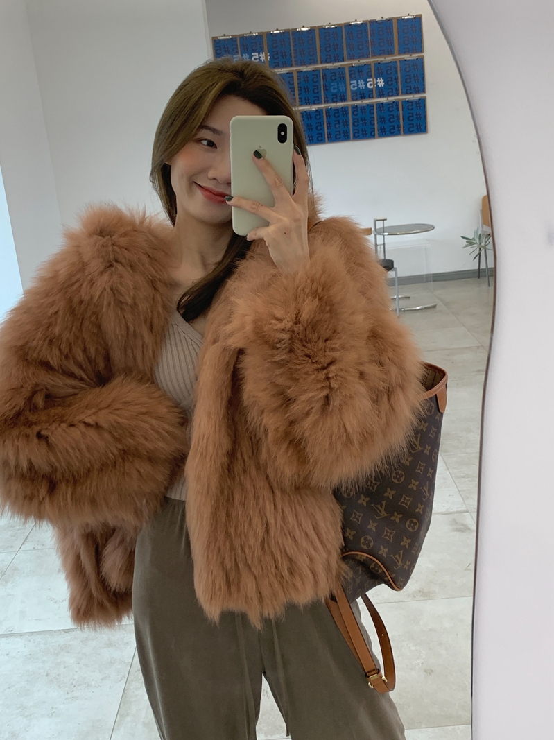 新款狐狸毛编织皮草连帽外套廓形显瘦女冬季中长款皮草