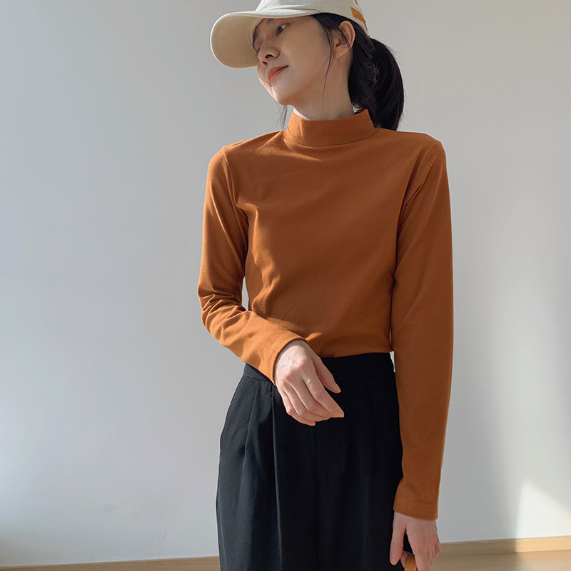 韩国秋冬半高领打底衫女T恤修身德绒长袖内搭磨毛显瘦上衣女潮