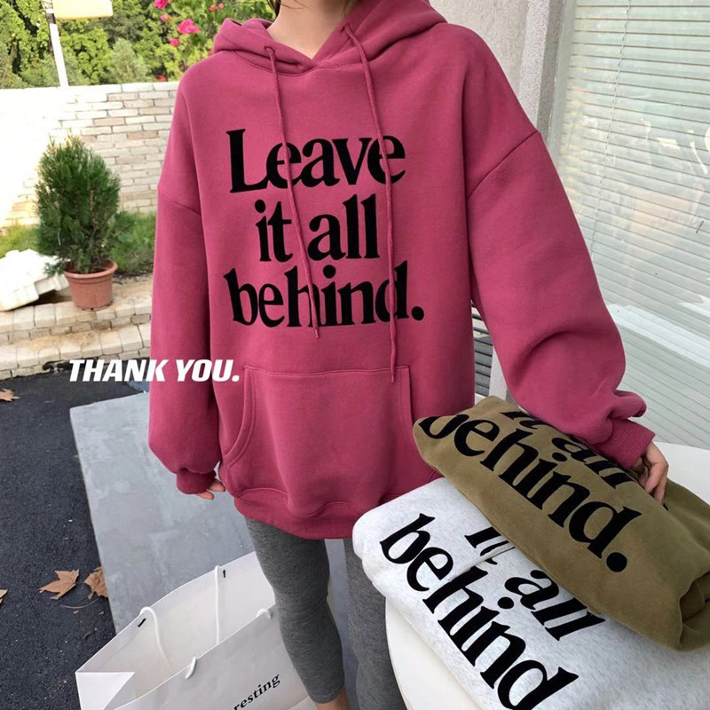 新款秋冬季加绒加厚套头长袖宽松字母上衣外套潮