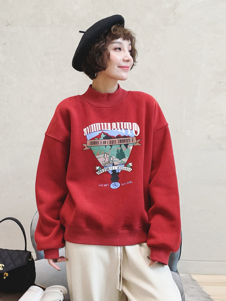 慵懒风加绒卫衣女欧洲站冬装新款欧货女装时尚洋气加厚上衣潮