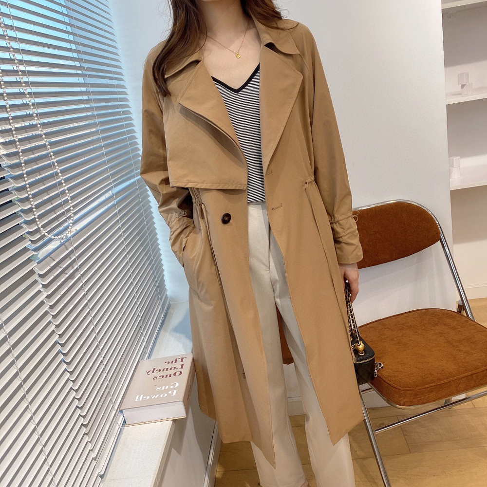 韩版帅气有型薄而挺括高腰设计卡其秋季风衣外套女中长款2021新款