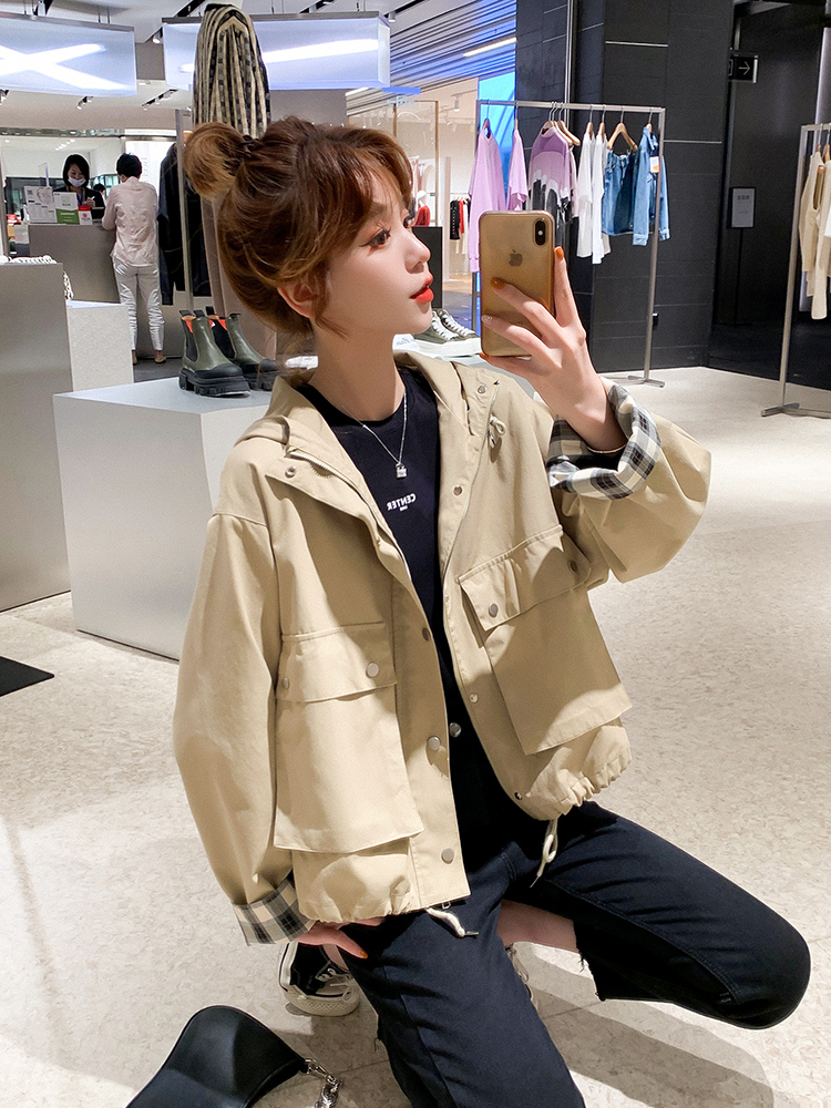 小个子连帽工装短外套女学院风早秋chic上衣百搭