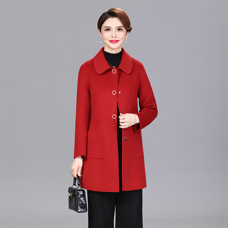 中老年女装秋冬新款妈妈毛呢外套大码羊绒大衣女中长款高端双面呢