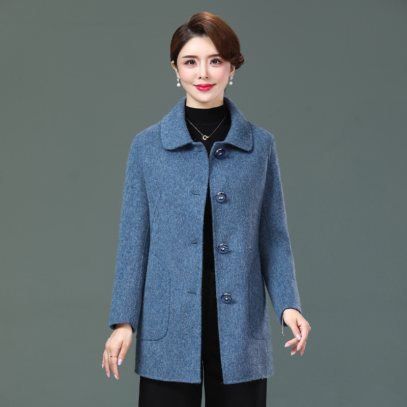 中老年女装秋冬新款妈妈毛呢外套大码羊绒大衣女中长款高端双面呢