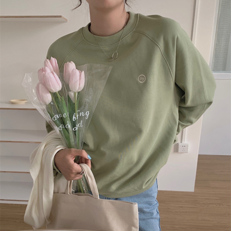 秋季新款depound字母刺绣百搭基础款纯色圆领卫衣