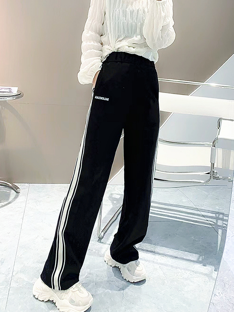 侧条纹休闲运动裤女秋季新款大码高腰显瘦垂感阔腿裤宽松直筒长裤