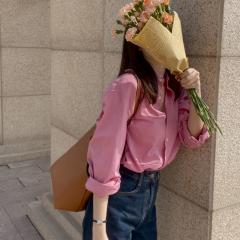 粉色衬衫女长袖小众别致上衣宽松衬衣内搭韩国东大门春季新款