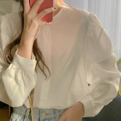 圆领白色衬衫女泡泡袖韩国盐系高级感法式纸片人衬衣