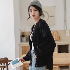 棒球外套女学生简约纯色秋季新款单排扣宽松bf蝙蝠袖开衫外套上衣