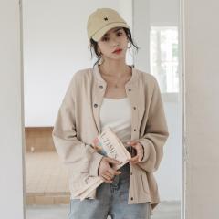 棒球外套女学生简约纯色秋季新款单排扣宽松bf蝙蝠袖开衫外套上衣