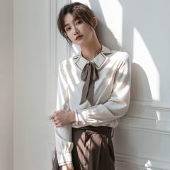 蝴蝶结衬衫女长袖设计感小众洋气衬衣新款学院风显瘦打底上衣