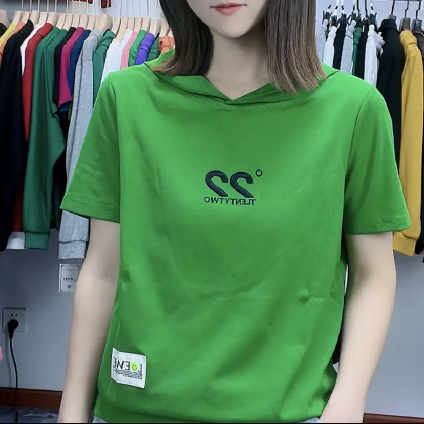 新款短袖立领t恤打底衫修身显瘦百搭设计感小众连帽卫衣