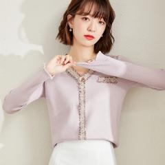 毛衣女温柔小香风V领上衣春打底针织衫长袖修身气质ins小众设计感
