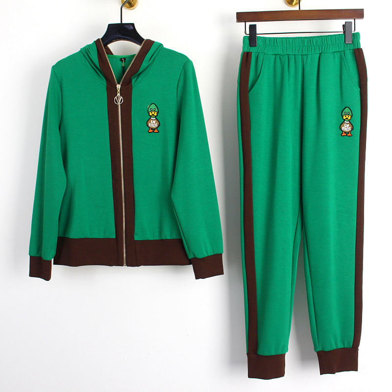 春季新款时尚撞色太空棉休闲套装卫衣裤子两件套