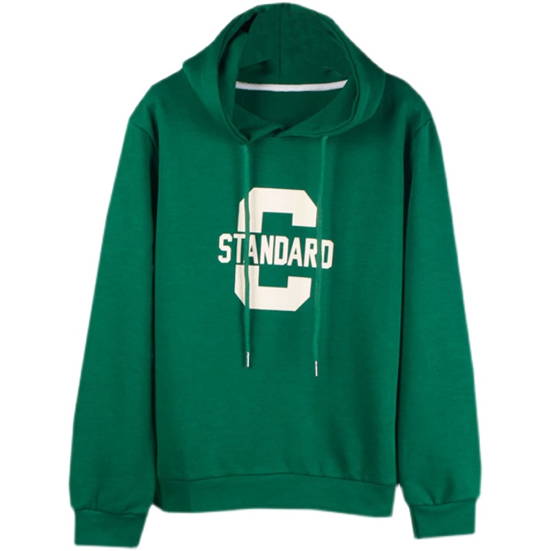 绿色带帽卫衣女薄款小个子宽松连帽印花字母减龄帽衫