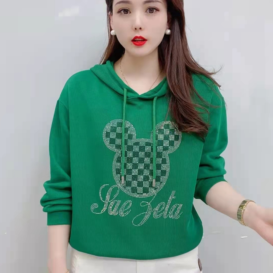 新款洋气长袖上衣宽松减龄烫钻米奇休闲外套